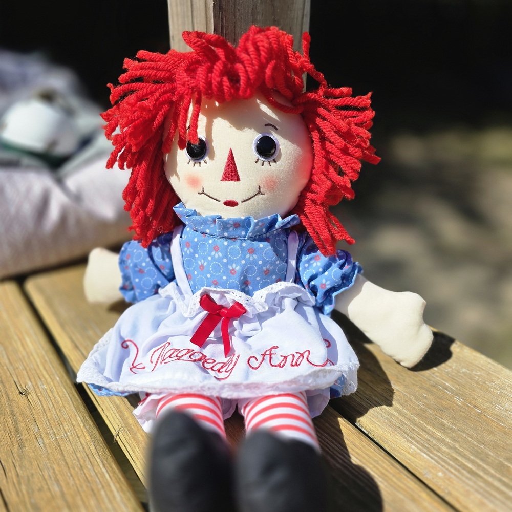 Hasbro Doll with Blue and Red Patterned Dress